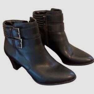 Anne Klein Black Ankle Booties with Buckle Detail
